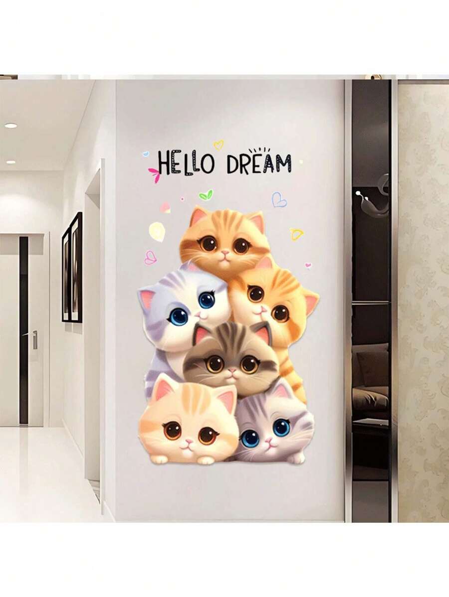 1pc Wall Stickers Cute Cat Stickers 17.7*11.8 Inches Waterproof Dustproof PVC Stickers Materials Removable Wear-Resistant Self-Adhesive Easy-To-Tear Stickers Suitable For Wall Decoration Bedroom Living Room Home Decoration Self-Adhesive Wall Stickers Home Decoration Make Your Life A New Look Holiday Decoration Stickers Birthday Graduation Gifts Room Decor Personalised Stickers