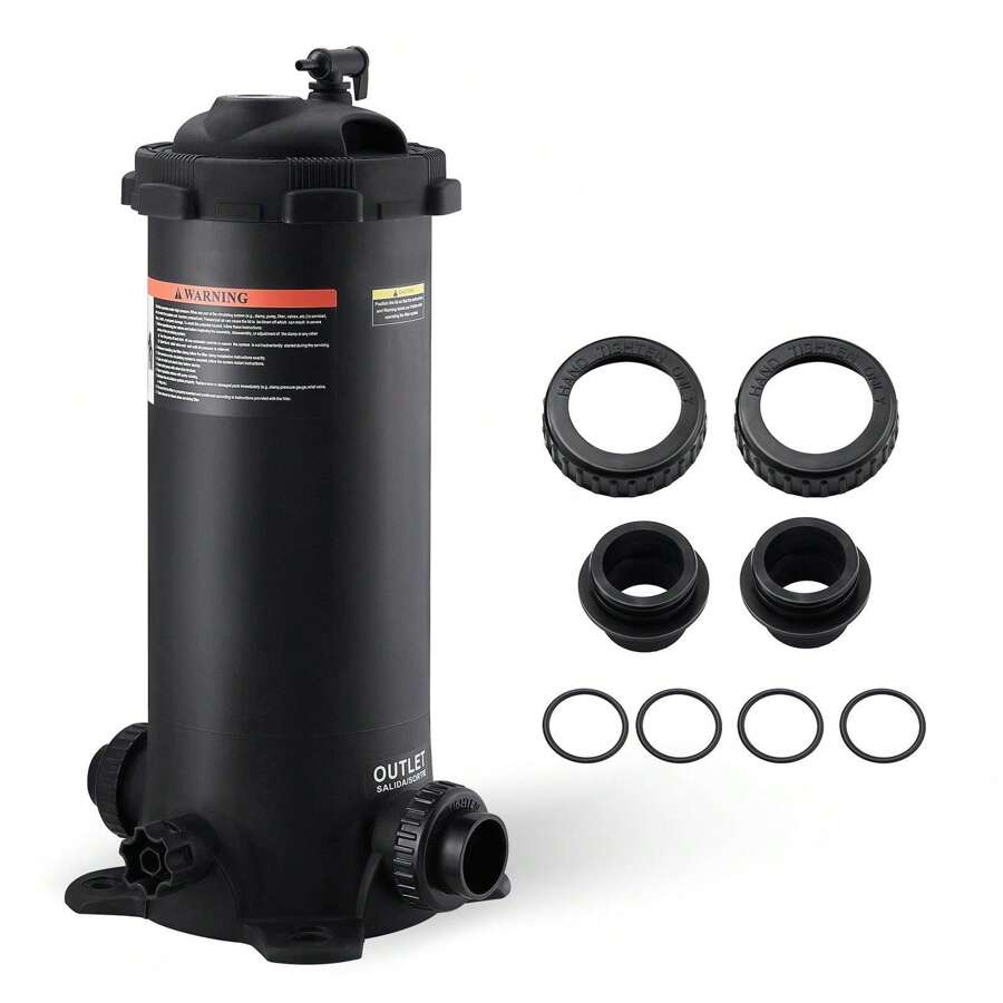 KOMHTOM Kartuschen-Poolfilter, 50sq.ft Filterfläche, Filter für eingelassene Pools, Filtersystem für Aufstellpools mit Upgrade-Filter und Auslaufschutz, für Whirlpools, Spas, aufblasbare Pools, Filter für eingelassene/Aufstellpools, 380 x 380 x 710 mm, schwarz