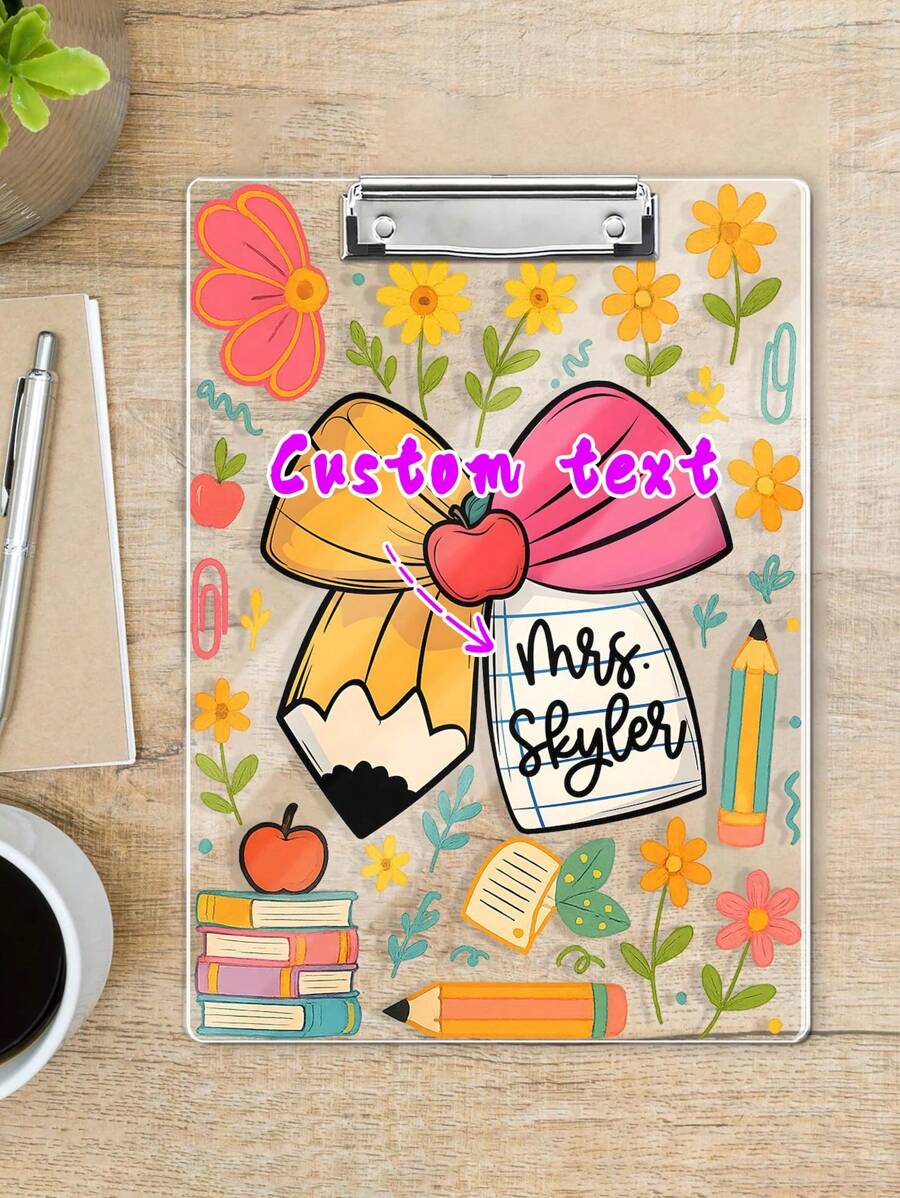 1pc Personalized Teacher Appreciation Gift, Custom Pencil Floral Teacher Clipboard, End Of Year Gift, Back To School Teacher School Supplies