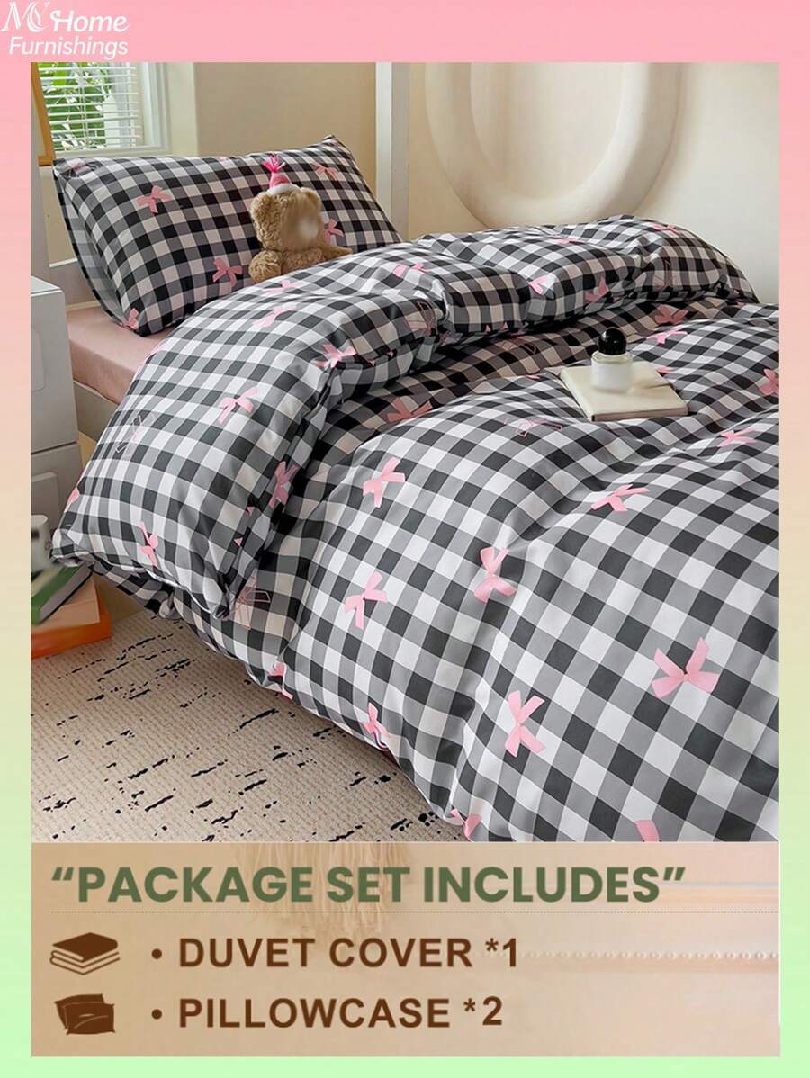 Juego de ropa de cama de 3 piezas con estampado rosa, juego de ropa de cama suave para dormitorio de niños/niñas, que incluye 1 funda de edredón y 2 fundas de almohada, sin relleno, lavable a máquina