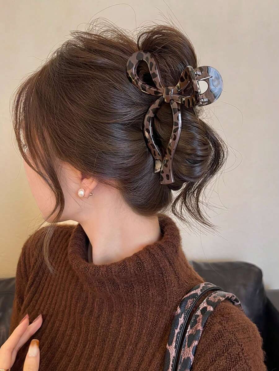 2 Stück elegante, minimalistische Haarklammern mit Schleifen- und Leopardenmuster, modische stilvolle Haarzubehör, geeignet für den Alltag, Muttertag, Schulanfang, Thanksgiving, Weihnachten, Feiertage Mode Haarklammern