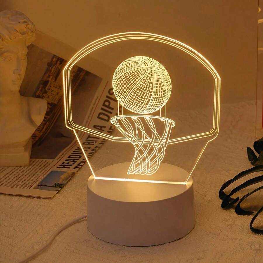 ضوء ليلي 3D لكرة السلة، ضوء دافئ، يعمل بالطاقة عبر USB، مسيطر عليه بالتبديل، مناسب لغرفة الأطفال والنوم والمكتب والأعياد والهدايا للأطفال