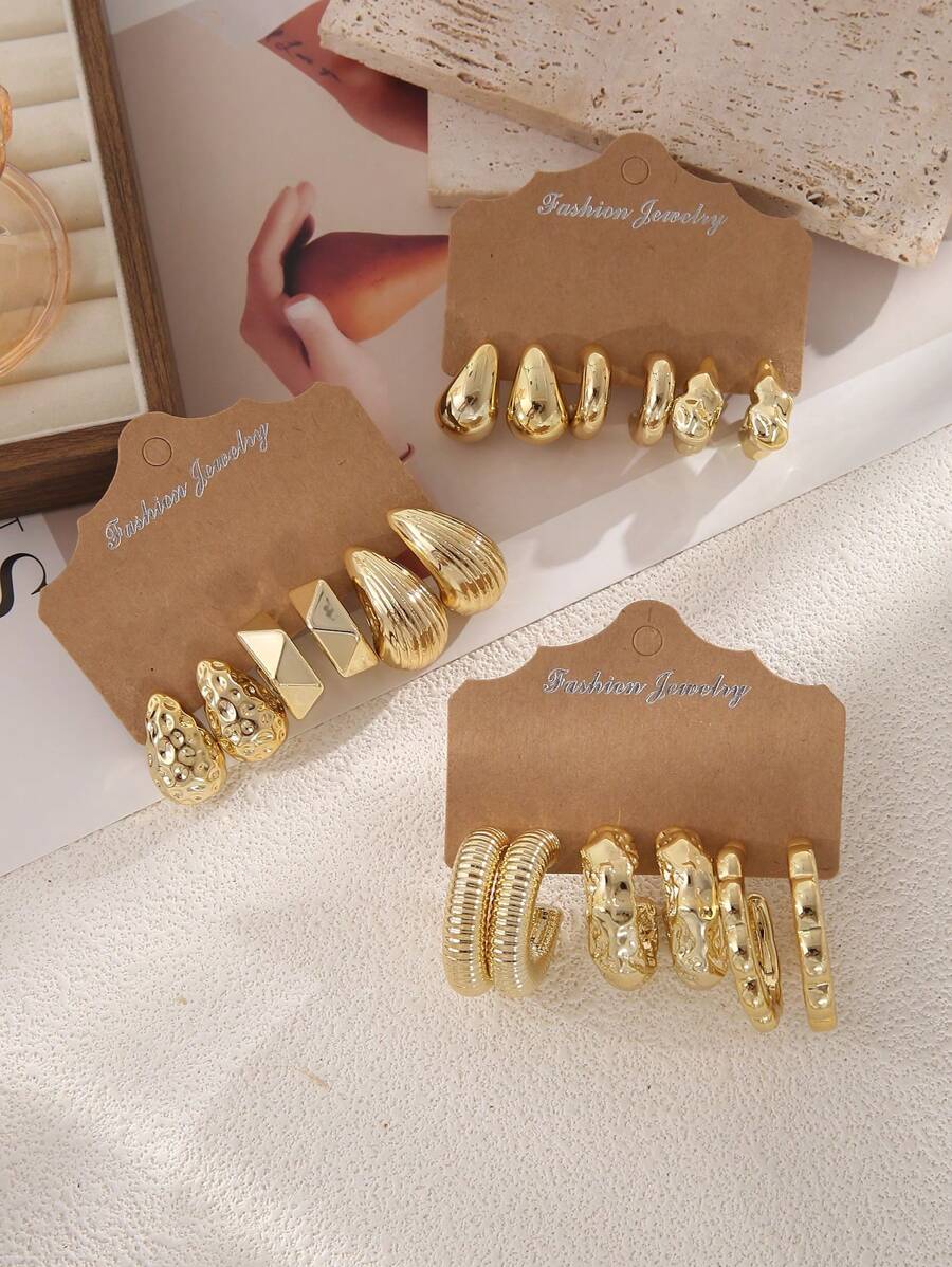 6/18pcs Fashionable Metallic ABS Resin Creative Personalized Women Earring Set, Suitable For Daily Wear, Festivals, As Small Gift For Friends