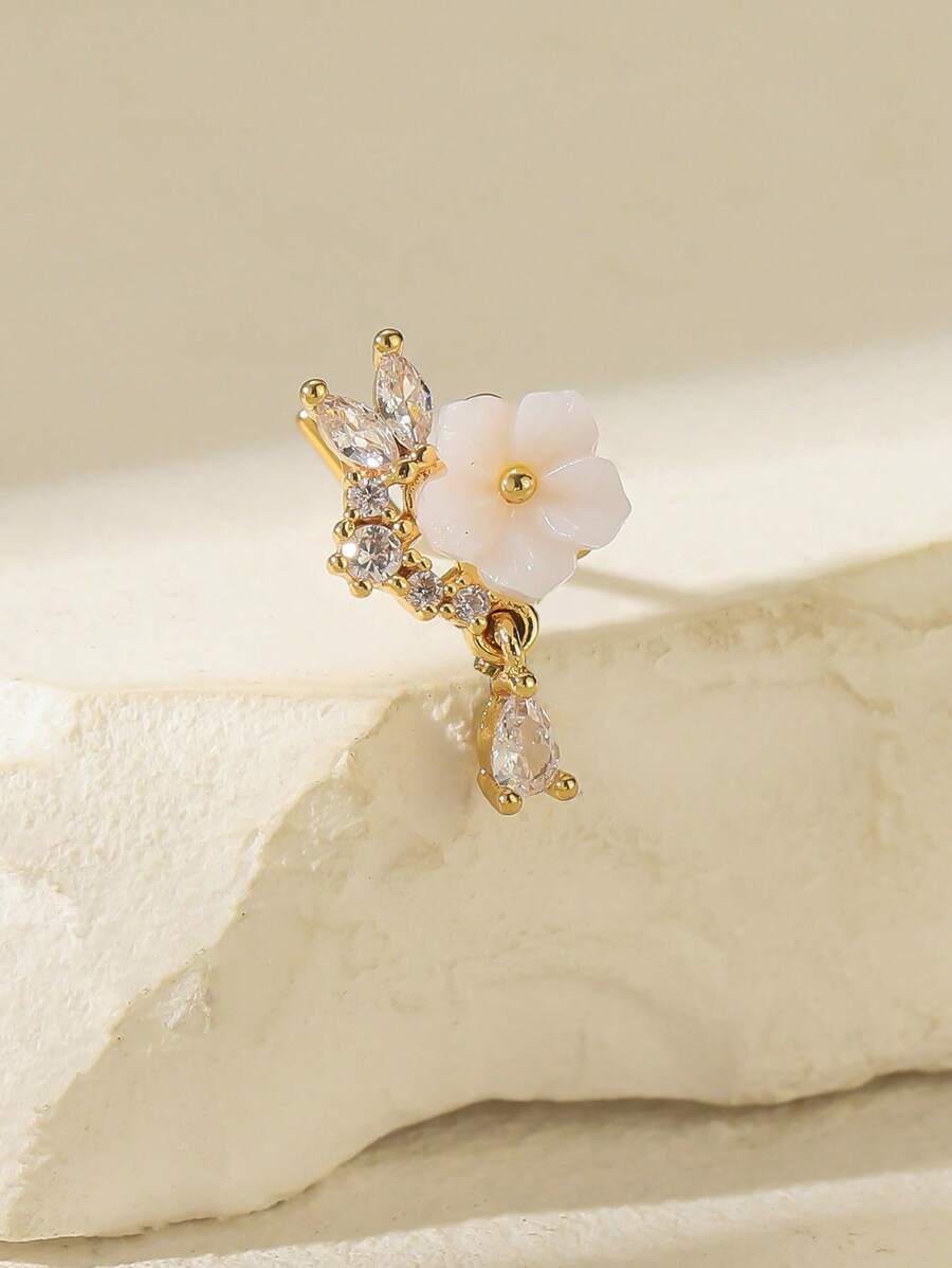 1 pieza Arete de nariz con forma de lágrima con baño de oro brillante, de moda para el uso diario de las mujeres