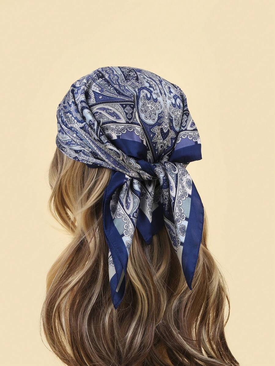 1 pièce Foulard carré imprimé cachemire pour femmes, bandeau en soie et foulard pour le cou pour une utilisation quotidienne