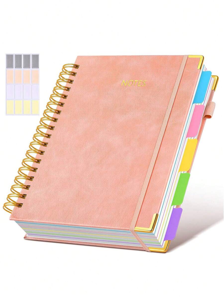 1PC Hardcover Spiral Notebook Journal With Removable Dividers Tabs, 300 Pages Leather 5 Subject Notebook College Ruled, 8x10 Large B5 Notebooks For Work School Note Taking, Lined Journal For Women, (Pink, Purple, Black) School Supplies, Back To School