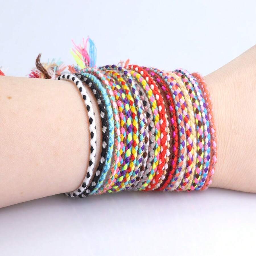 Pulseira ajustável trançada colorida boêmia, 20/10 peças, pulseiras de amizade de corda de algodão colorida, feitas à mão, lembrancinhas de festa, pequenos presentes