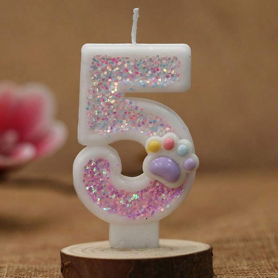 1 Stück Zahlen 0-9 Rosa Katzenpfoten Geburtstagskerzem, Rosa und lila verlaufende Digitalkerzem mit Pailletten, geeignet für Geburtstagskuchen Dekoration, geeignet für süße Haustier Themen Kuchendekoration Kerzen, rein handgefertigte DIY Kuchendekoration