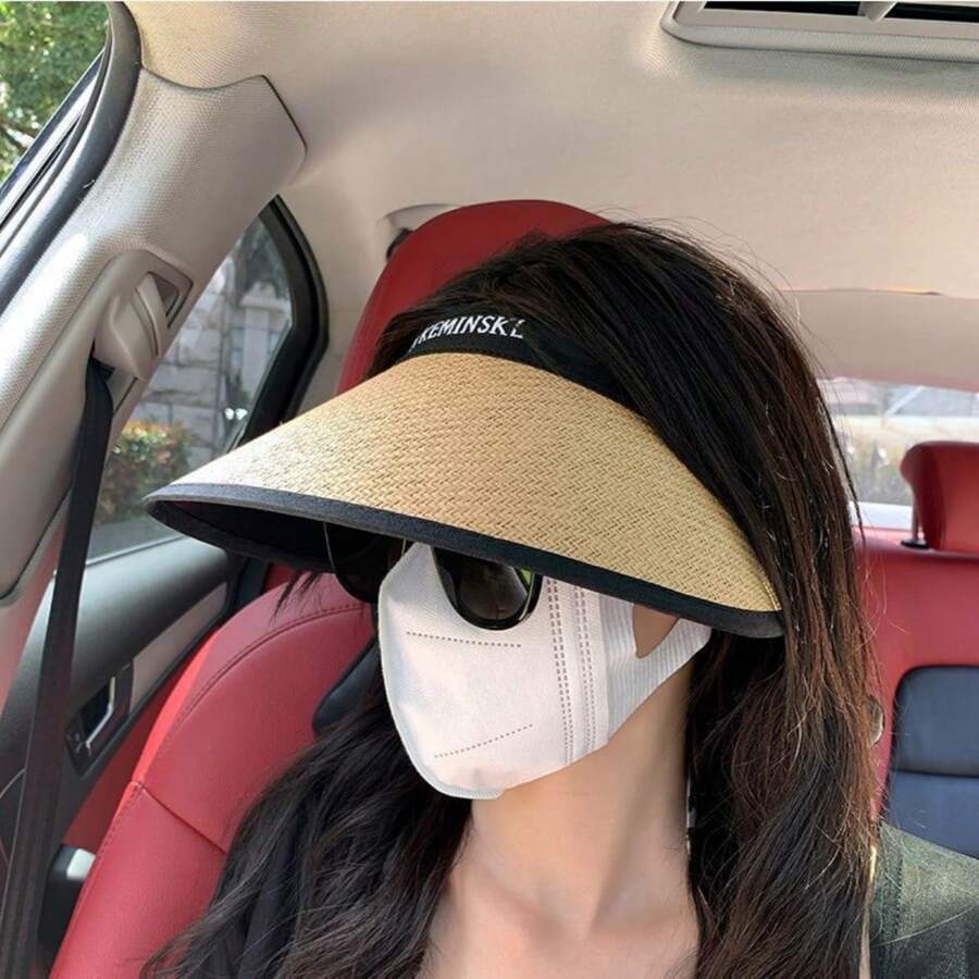 1 Peça Chapéu de Sol de Aba Larga Feminino para Verão, Chapéu de Palha Casual com Proteção UV para Passeio, Cobertura Facial