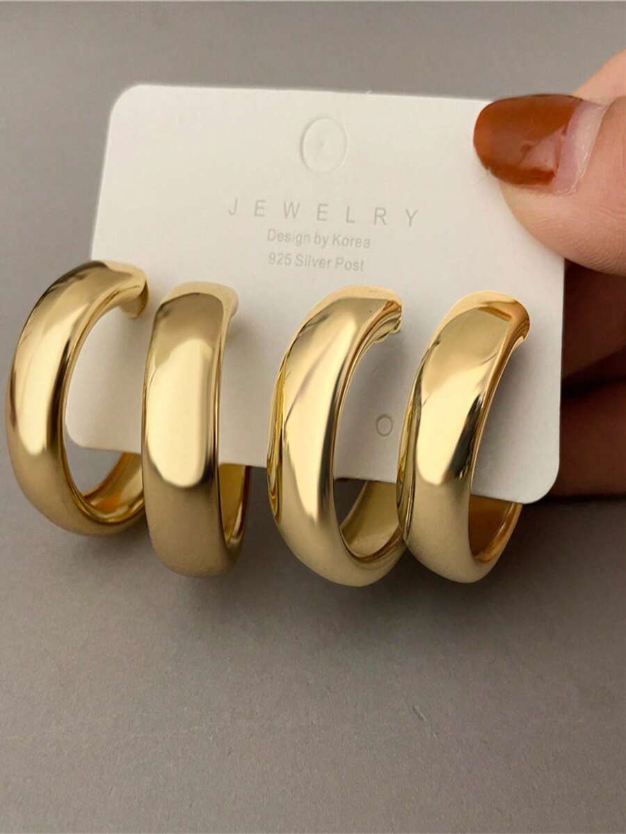 2 pares de pendientes de aro en forma de C minimalistas y geométricos de acero inoxidable, pendientes versátiles para mujeres