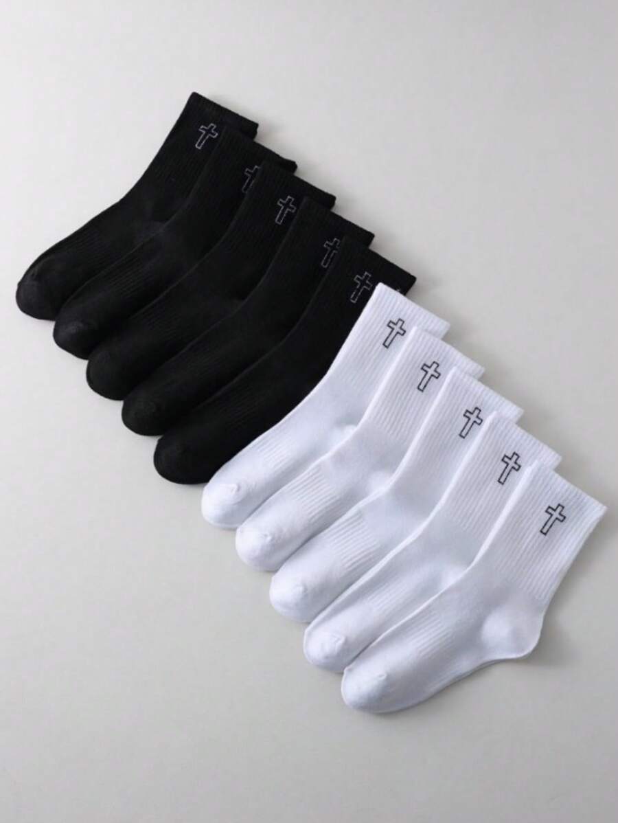 1/2/5/10 Paar unifarbene Socken mit Kreuz-Muster, unisex, ideal für Lässig, Outdoor-Sport und Aktivitäten wie Laufen, Radfahren, mit elastischen Bändern