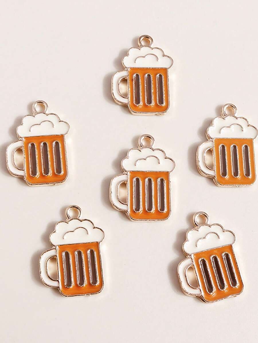 paquete de 10 llaveros con colgante de esmalte con forma de cerveza, accesorios DIY