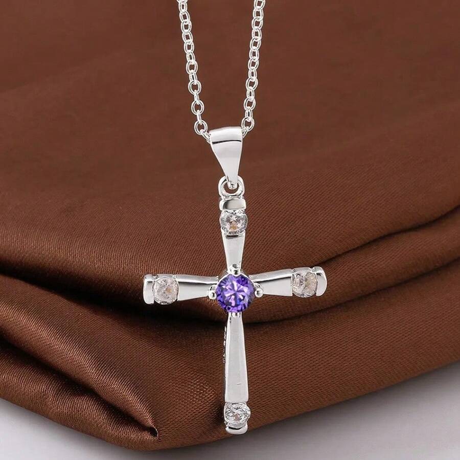 Classic Charms 925 Sterling Silver Cross Pendant Crystal Necklace For Women Christmas Gifts Luxur Party Wedding Jewelry