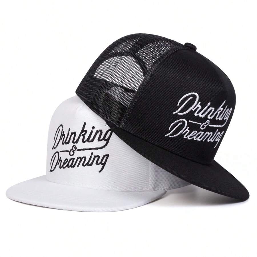 1 pièce Casquette de baseball réglable "Boire et Rêver" pour hommes, avec lettres brodées. Casquette de maille respirante à la mode offrant une protection contre le soleil, convenant aux activités de plein air, voyages, fêtes de plage au printemps et en automne