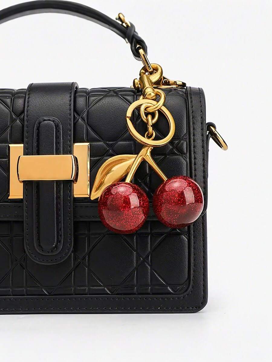 1pc Cherry-Shaped Metal Keychain/Keyfob, Fashion Handbag Charm, Car Accessories, Wallet Pendant, Suitable For Teacher's Day, Valentine's Day Gifts School