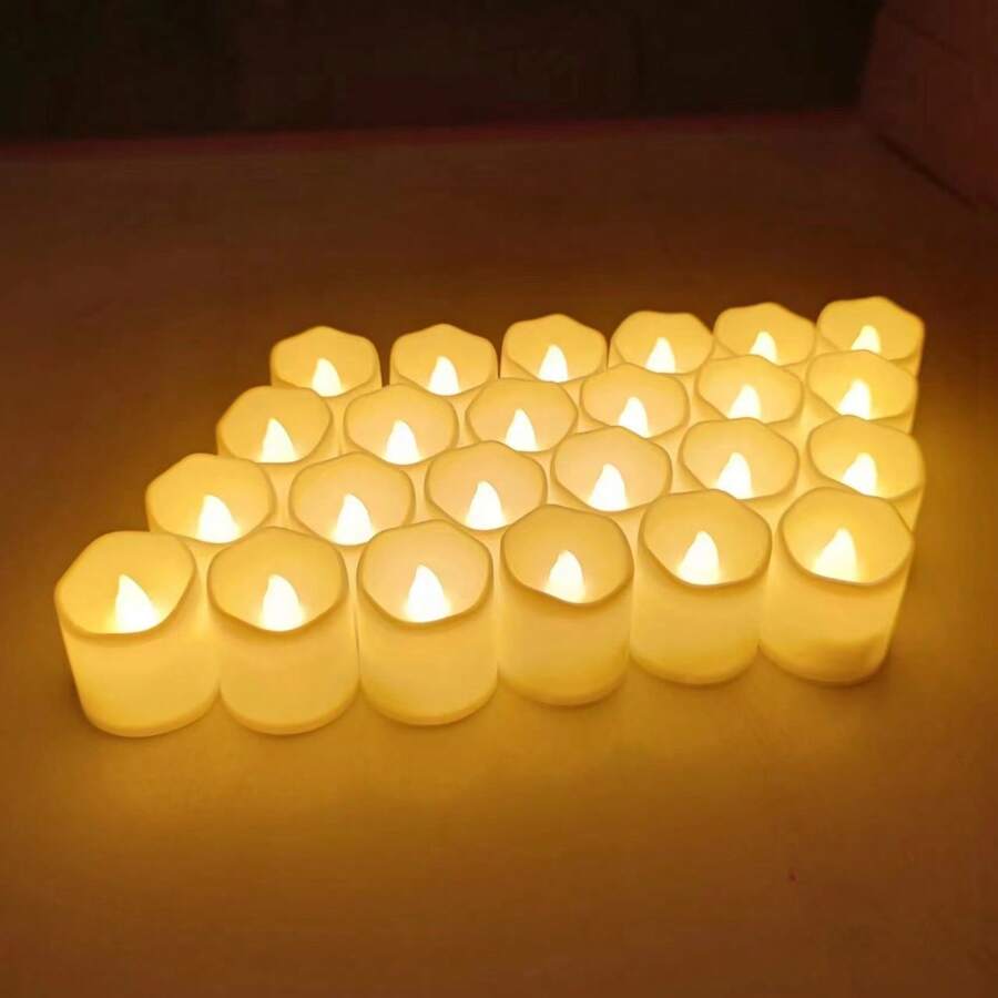 24 velas deseos sin llama, velas eléctricas parpadeantes sin llama, luz de té LED, blanco cálido, adecuado para boda, mesa, Halloween, decoración navideña