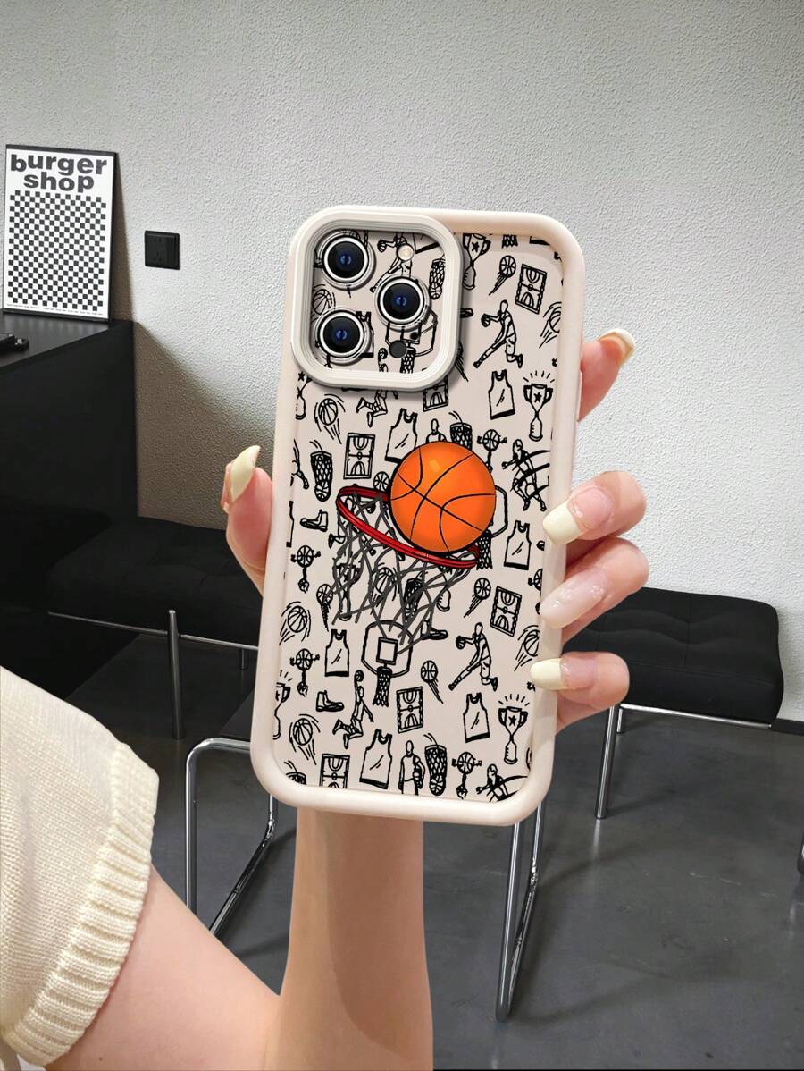 Beige TPU Sandstein Handyhülle, stoßfest, tragbar, mit Basketball Element Muster Design, kompatibel mit Apple 16 15 14 13 12 11Pro Max//Redmi/OPPO/Realme/Infinix