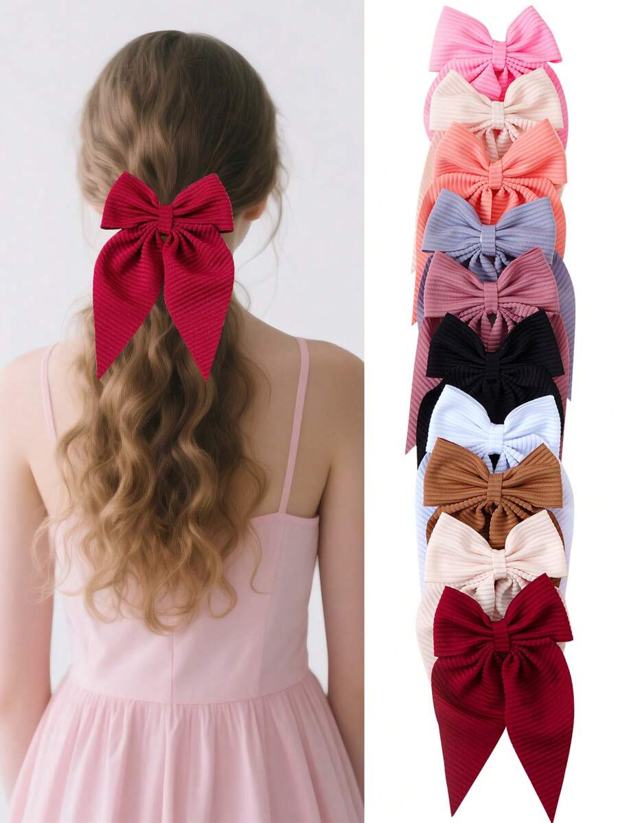 10 pièces/set Pinces à cheveux texturées de couleur unie, pinces crocodile mignonnes et pour femmes et filles, convient pour les fêtes et le port quotidien, choix de cadeau idéal, pinces à griffes, pinces à cheveux, barrettes, accessoires pour cheveux, fournitures scolaires, accessoires nœud, automne