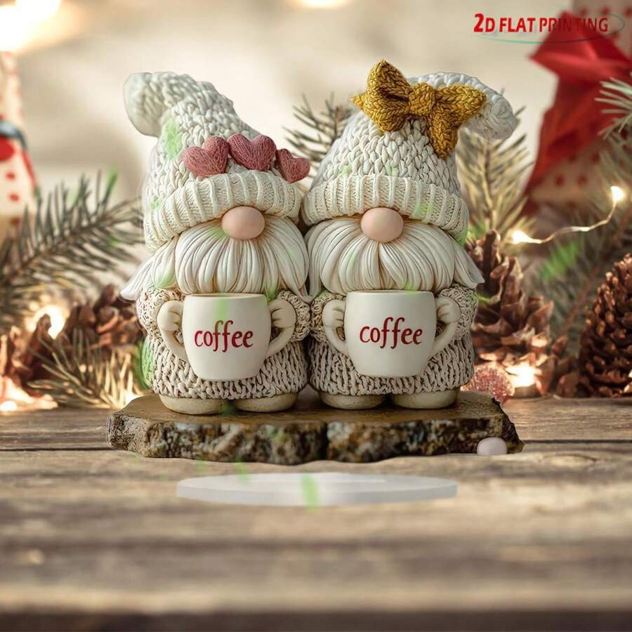 Verzauberter Gartenzwerg Tischbewacher 2D Kristall Acryl Wärmender Herzschmuck | Vielseitige Dekoration für Büro und Zuhause | Ultimatives Geschenk für Weihnachten, Erntedankfest und gemütliche Momente (Mutter/Vater/Geliebte)