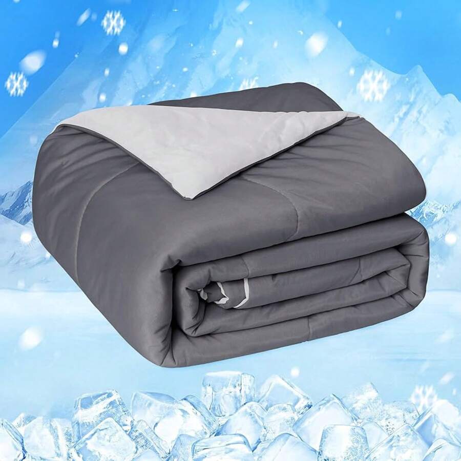 HOMFINE Cooling Comforter Japanese Double-Sided Cold Tech Fabric Cooling Blanket Night Sweats Hot Sleepers, Q-0.45 Soft Breathable Silky Smooth Lightweight Summer Comforter