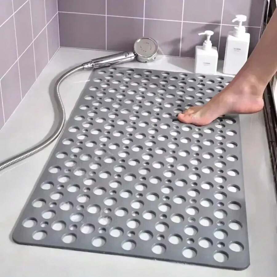Square Non-Slip Bathroom Mat With Suction Cup And Round Hole Design Shower Anti-Fall Household Shower Massage Quick Drainage Mat