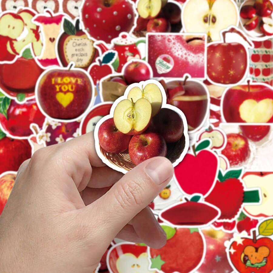 50pcs Apple Style Ins Minimalist Red Decorative Sticker, Creative For Floral Vase, DIY Notebook School Supplies, Back To School