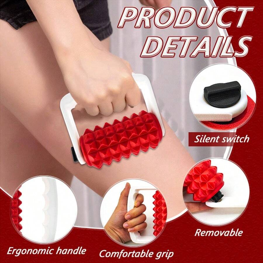 1pc Red Hand-Held Manual Massage Roller For Leg Muscle Relaxation, Plastic Material Suitable For Home Use, Home Fitness Accessory
