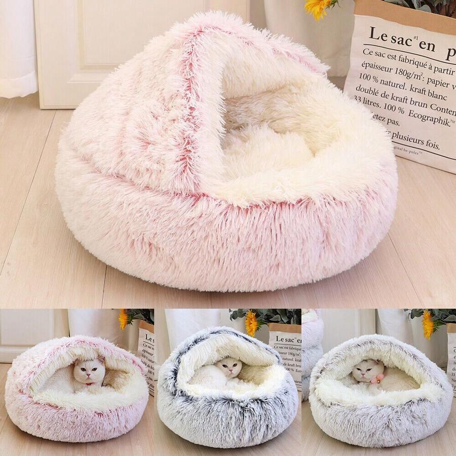 Pet Dog Cat Bed Round Plush Kitten Warm Sleeping Nest Bed Cat Cave House