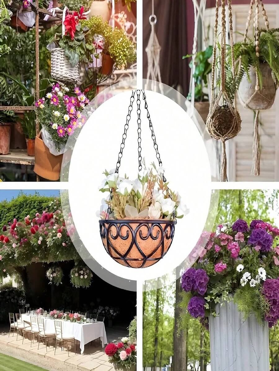 8/10/12 Inch Metal Wire Hanging Basket Flowerpot, Coconut Lined Plant Flowerpot, Outdoor Garden, Porch, Balcony Decoration