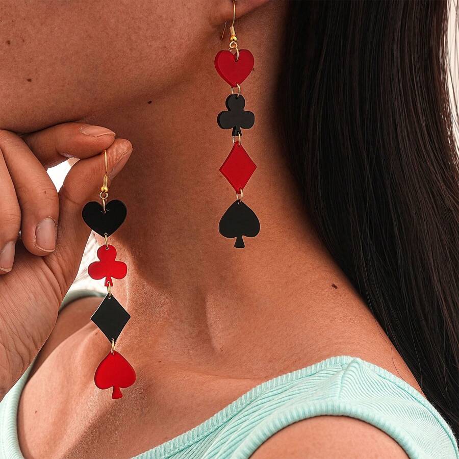 1 Pair Punk Style Acrylic Suit Symbol Dangle Earrings For Women, Suitable For Daily, Party, Date And All Occasions, Ladies Gift