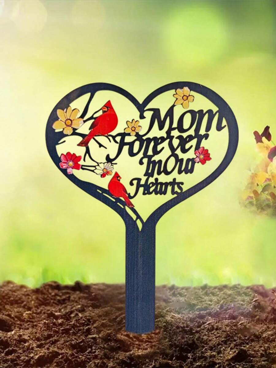 1 pieza Placa conmemorativa con forma de corazón y estaca, marcador de tumba para papá o mamá con mariposa, flor y pájaro, señalización para exteriores