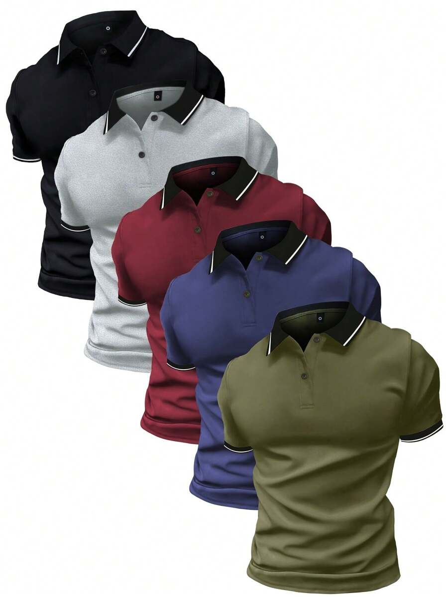 5 Stücke Herren Golfbekleidung POLO Hemd Kurzarm T-Shirt Polo Hemd Sport Lässig Outdoor Sport Polo Hemd, Herren Polo, Herren T-Shirt, einfarbige, alltagstaugliche klassische Farben, Fitness-Training, Basketball, Fußball, Rugby, Golfbekleidung