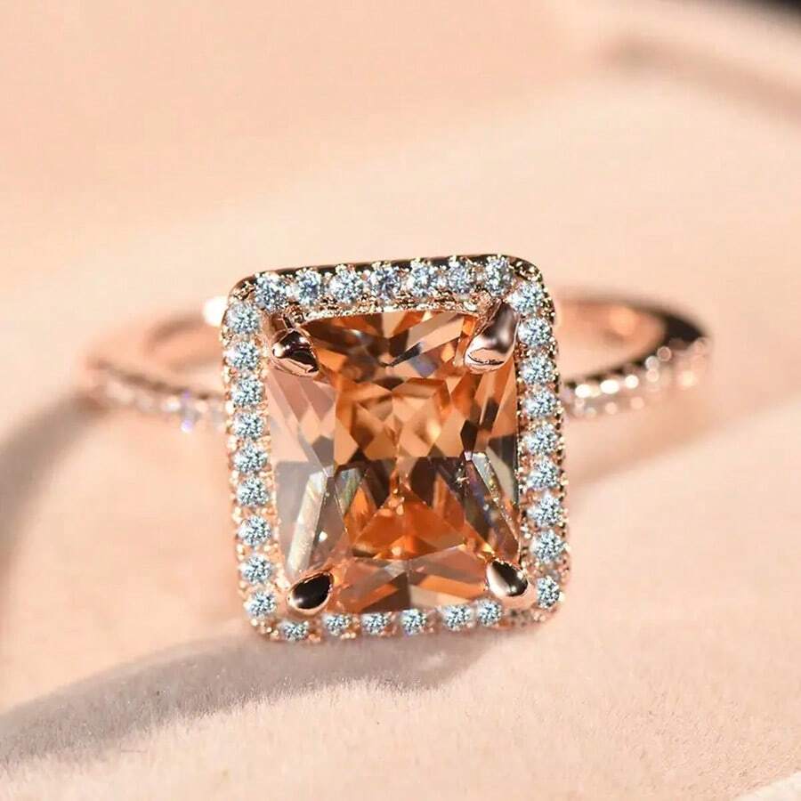Luxury Women's Fashion Wedding Ring Accessories, Beautifully 14k Gold Plated Cubic Zirconia Inlaid, Elegant Bridal Wedding Party Decor, Precious Jewelry Gift For Loved Ones, Holiday Gift
