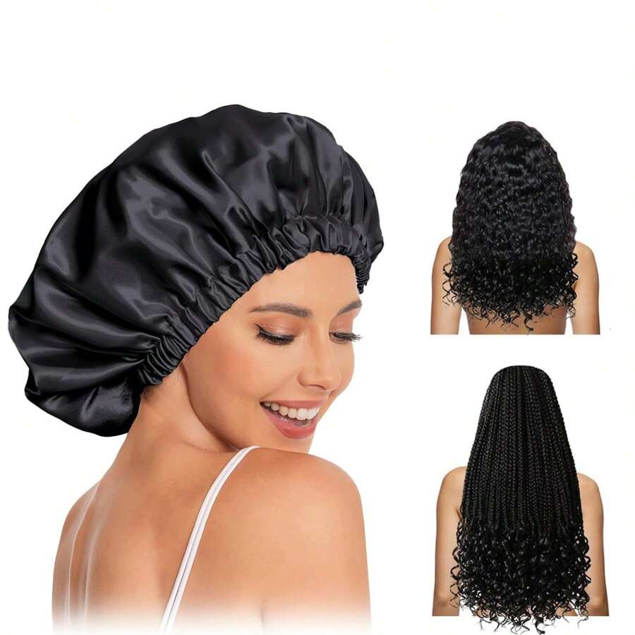 Gorro de ducha reutilizable y ajustable de doble capa impermeable, grande para todo tipo de cabello, para el spa y el baño de niñas, suave para el cabello largo de las mujeres