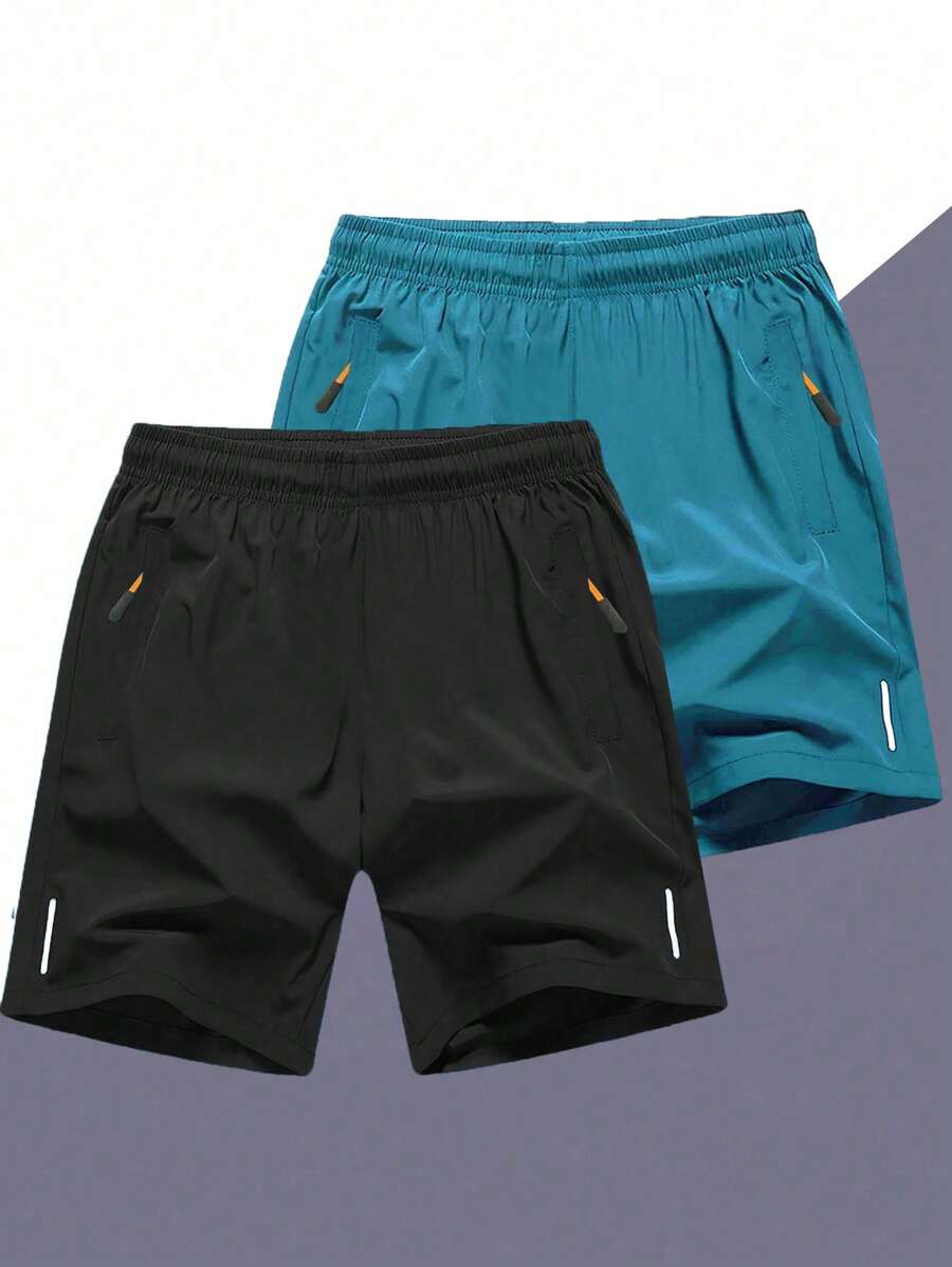 2pcs/Set Boys & Teens Minimalist Loose Outdoor Sports Solid Color Pocket Shorts For Back To School, Spring & Summer