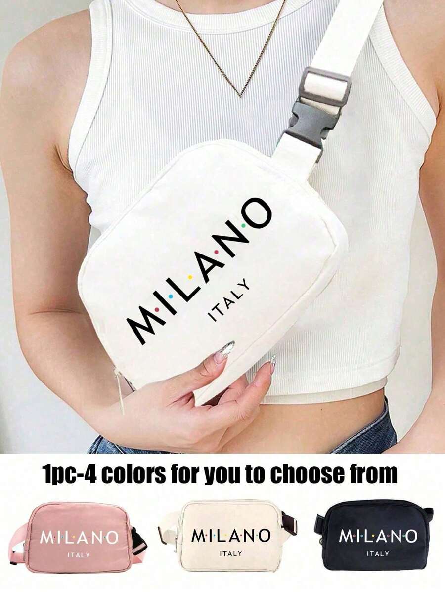 1 peça Mini bolsa transversal com estampa italiana Milano, alça ajustável, pochete com estampa italiana, pochete pequena de nylon, bolsa de armazenamento à prova d'água para esportes e fitness, bolsa transversal multifuncional, bolsa de cintura pequena, bolsa de cintura pequena com alça de ombro ajustável, adequada para compras, viagens, esportes, a melhor escolha para presente (4 cores para escolher)