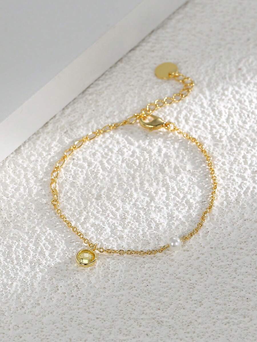 Charm-In 1 Peça Pulseira Elegante e Minimalista de Charme Redondo Pequeno Banhada a Ouro 18K, Presente de Moda para Mulheres, Dia dos Namorados