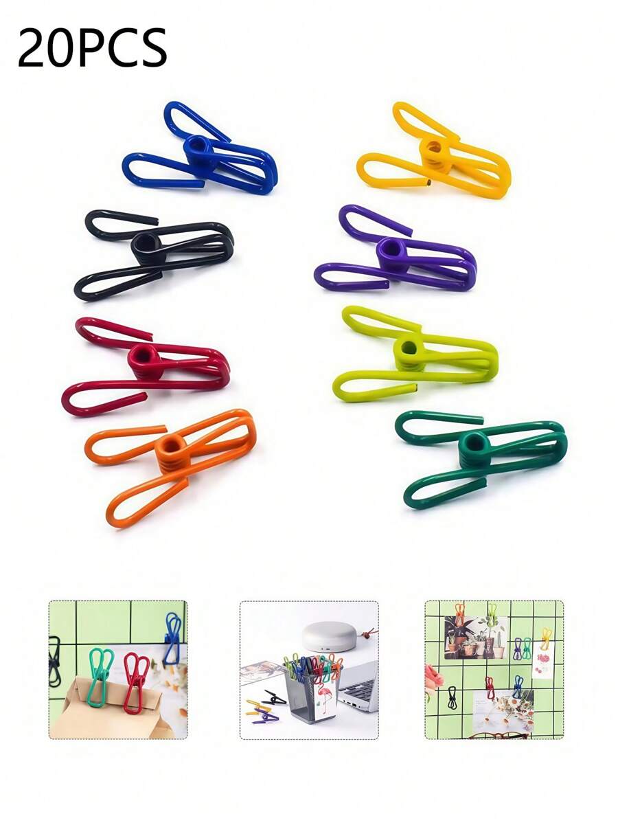 20 pièces Pinces à puce - Pinces en acier revêtu de PVC utilitaires pour sceller les emballages alimentaires, les sacs de chips, les vêtements et le papier - Paquet de 10 (couleur aléatoire) Pinces à linge multifonctions