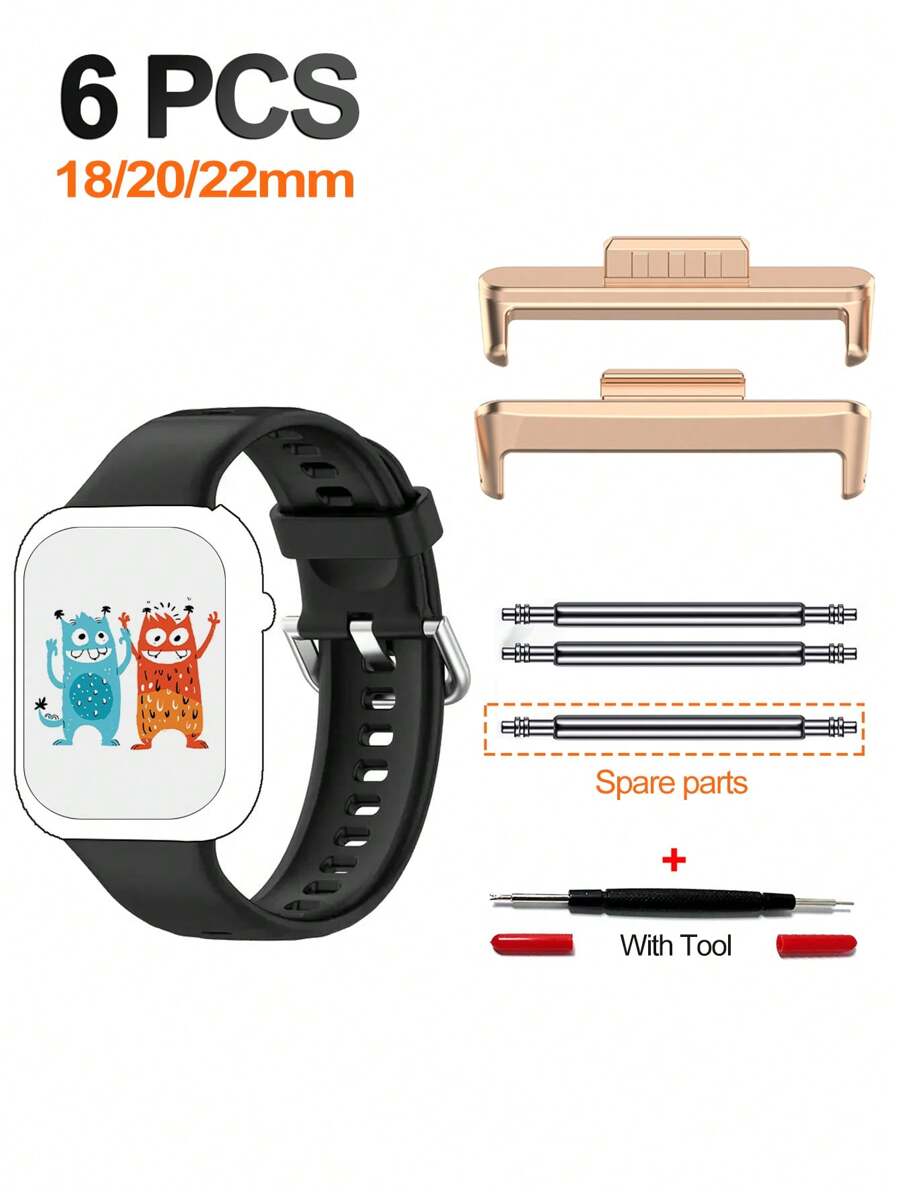 6 pièces/set Adaptateurs compatibles avec la sangle de la montre Watch Fit 3 4, convertisseur de 18 à 22 mm. Accessoires de connecteur en alliage compatibles avec la bande de la montre Watch Fit 4pro