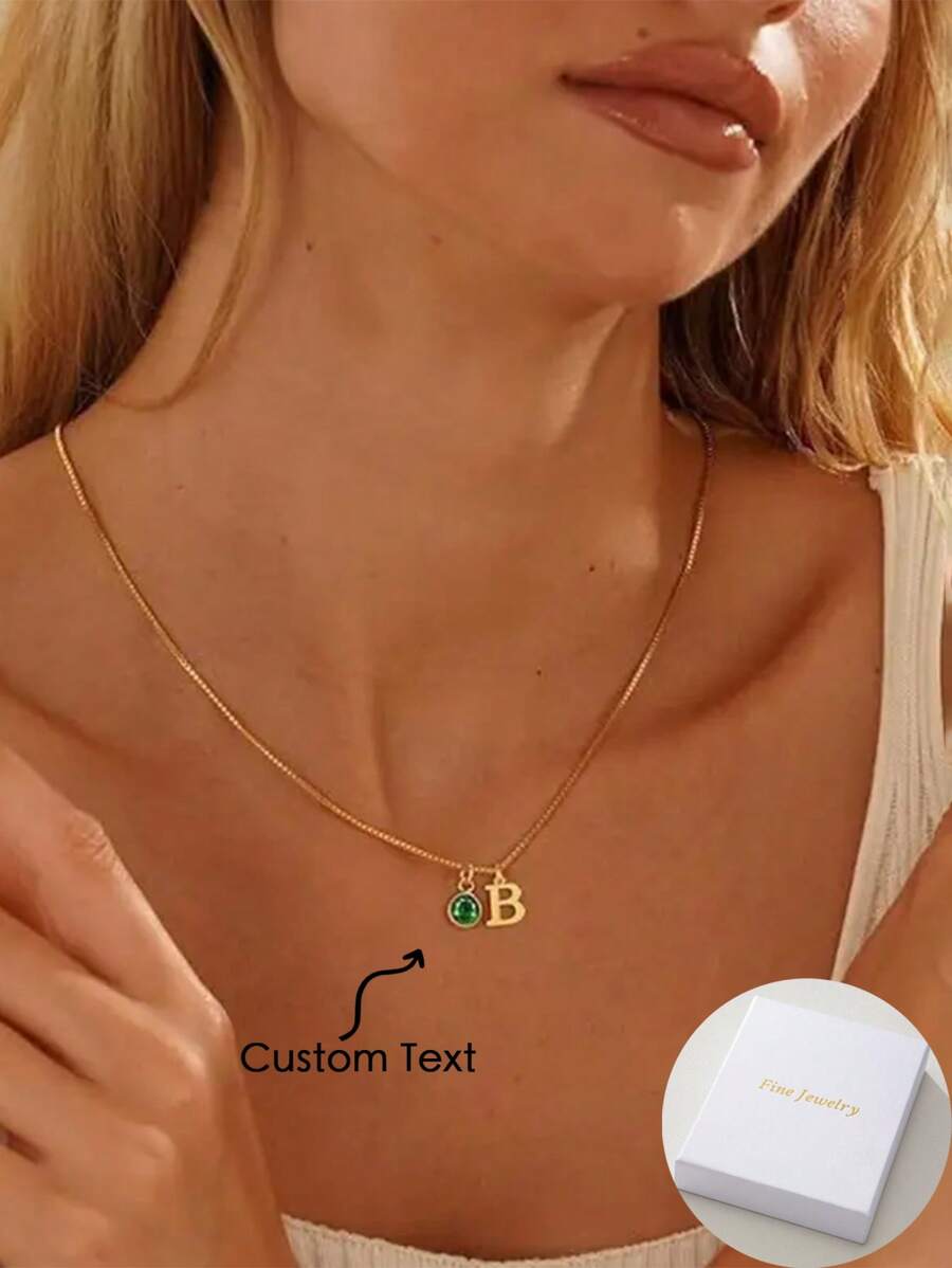 Collar personalizado de acero inoxidable con inicial y piedra natal - Colgante personalizado de oro con dije de gema, regalo elegante para ella, esposa, hermana, hija - Joyería de regalo para San Valentín, Navidad, cumpleaños, ocasión especial, estilo clásico