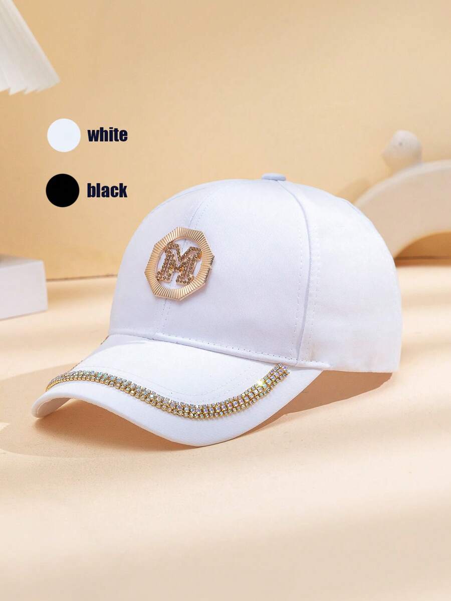 1 pièce Casquette de baseball mode femme avec bord de strass et logo M réglable, convient pour les sorties et les rassemblements quotidiens, cadeau idéal