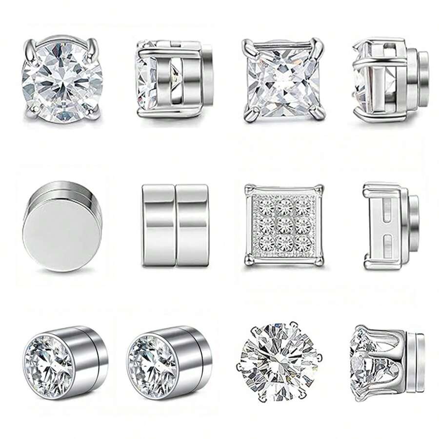 6 pares de pendientes de botón de acero inoxidable sin perforar, joyas para nariz sin perforar para mujeres y hombres, juego de pendientes de botón falsos sin perforar para oídos sensibles