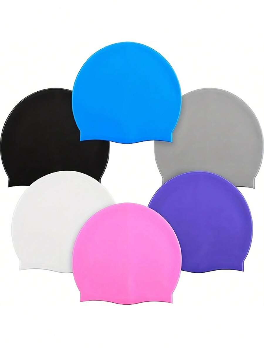 1/7 Pacote de Toucas de Natação de Silicone Sólidas para Adultos, Toucas de Natação à Prova d'Água, Toucas de Piscina Antiderrapantes, Elásticas Adequadas para Cabelos Longos e Curtos - Sete Cores