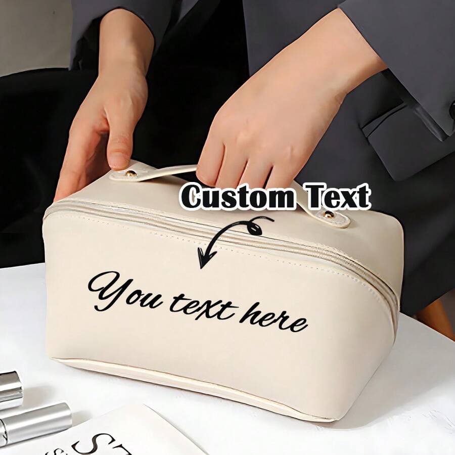 1pc Personalized Makeup Bag,Travel Makeup Bag For Women,Custom Leather Cosmetic Bag,Wedding Gifts,Large Capacity Storage Organizer,Bridesmaid Gift,Birthday Gift,Mother's Day Gift