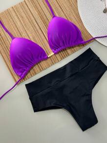 Top Roxo / Calcinha Preta