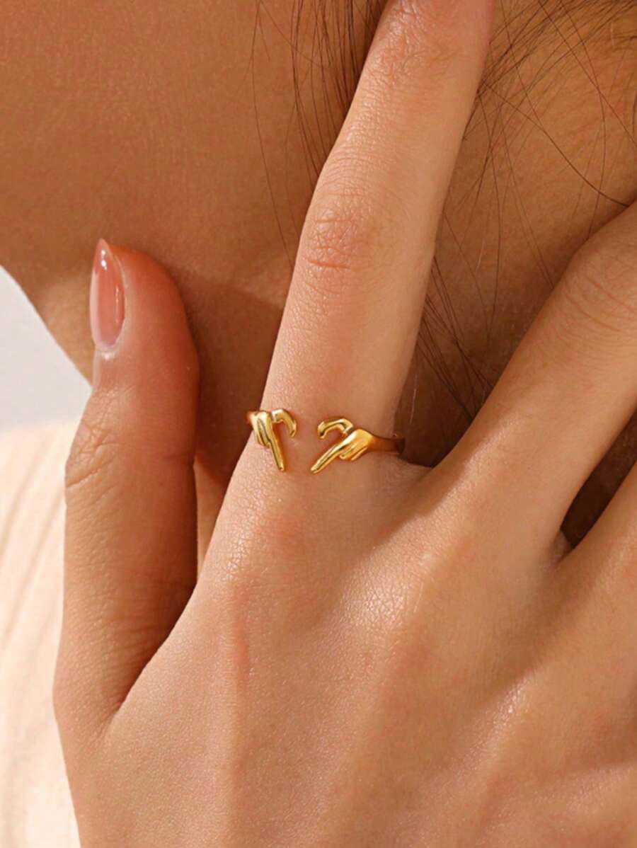 1 pieza Anillo con forma de corazón minimalista de acero inoxidable 304 dorado, anillo de pareja, anillo de presión de aceite, adecuado para uso diario de la mujer, estilo