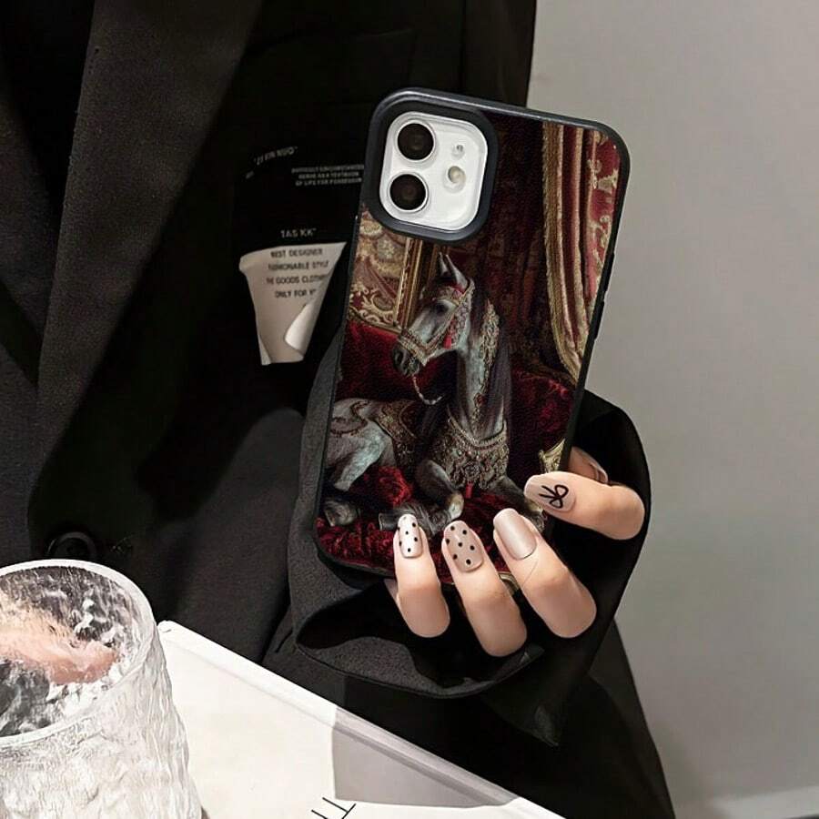 1 pieza Funda de teléfono con patrón de caballo blanco elegante retro de material TPU, apta para /Redmi