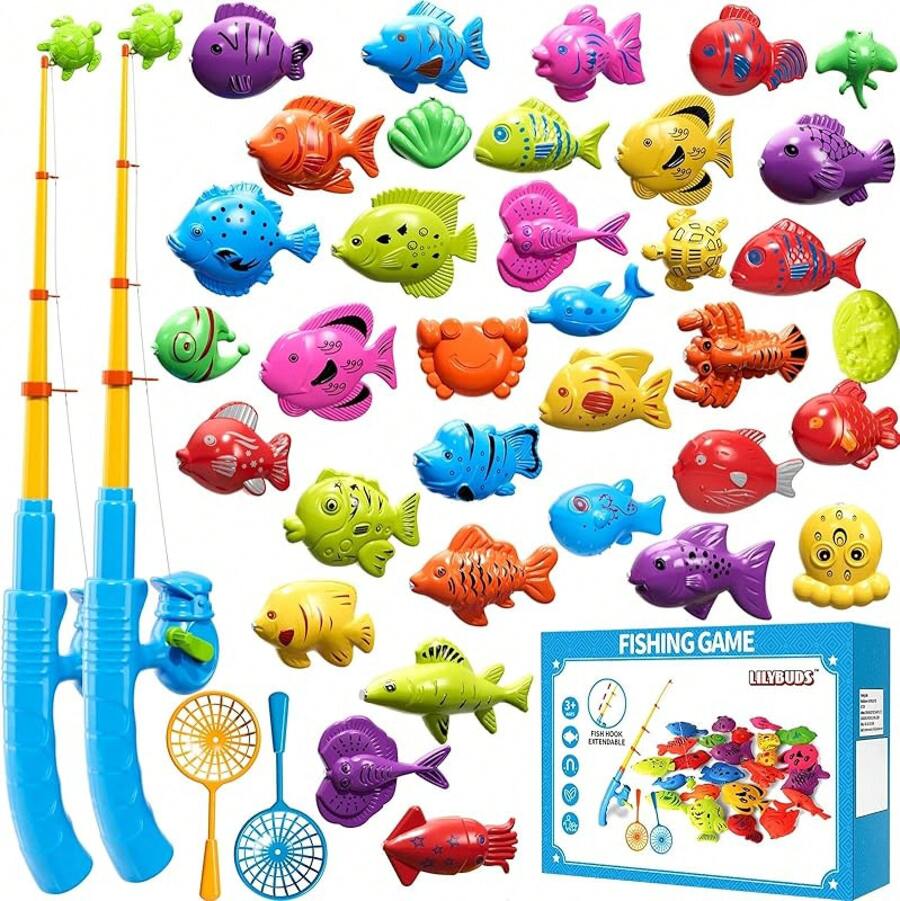 Magnetic Fishing Game Toys For Kids Toddlers 3-5 4-8, Water Table Bathtub Toys With Pole Rod Net Plastic Floating Fish, Water Bath Pool Outdoor Toys For Kids Toddlers Baby Age 3 4 5 6 7 8 Year Old