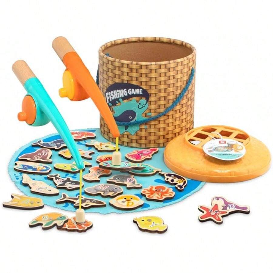 Toddler Fishing Game - Kids Woodedn Magnetic Fishing Toys Gifts For 3 Years Old Girls Boys, Fine Motor Skills For Toddler