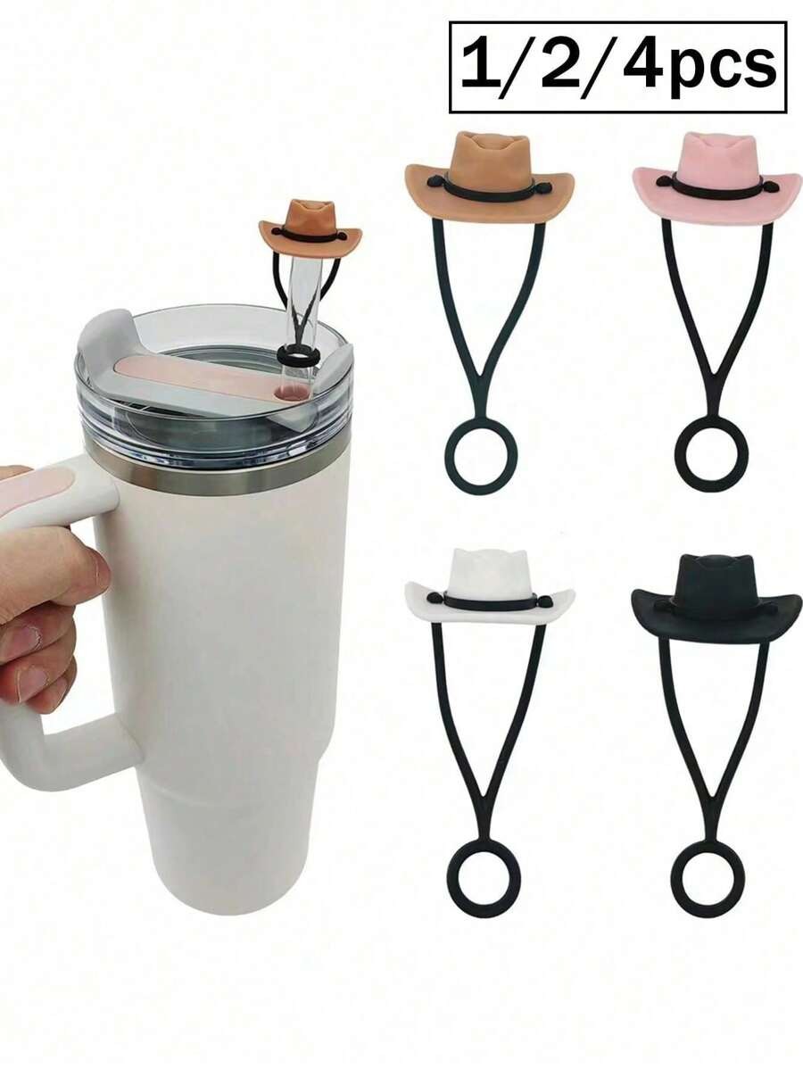 Set de 1/2/4/8 tapas de pajita de silicona con diseño creativo de sombrero - Compatible con Cup 30 40 Oz, accesorios divertidos de tapa de pajita para tumbona, para regalo de hombre y mujer, tapa de pajita reutilizable, funda de sombrero de vaquero de silicona para pajita, tapas decorativas para pajita, para fiestas, reuniones con amigos, tapas antipolvo para pajita de Cup, suministros para fiestas, accesorio de decoración de tazas
